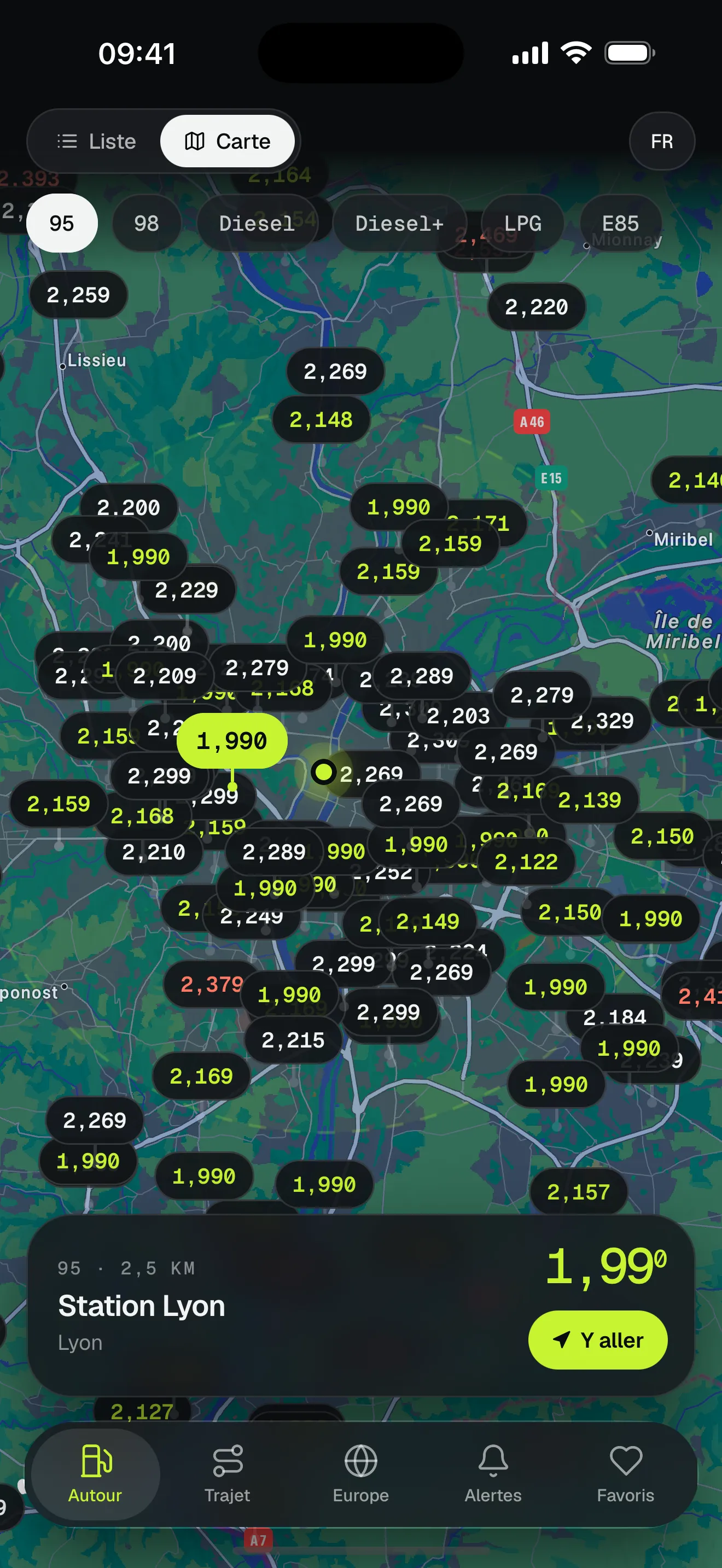 Carte de Lisbonne avec le prix affiché sur chaque station